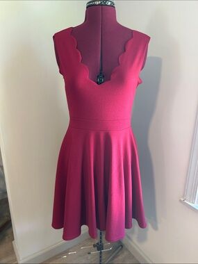 Scarlet Scallop V-Neck Fit & Flare Dress